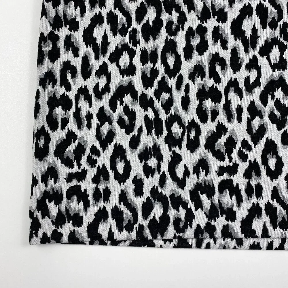 Talbots Skirt Womens Pencil Leopard Print Sz 10 White Black Stretch Mature Glam
